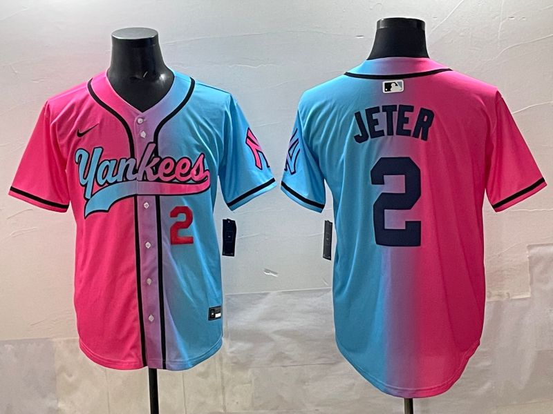 Men New York Yankees #2 Jeter Blue pink Game 2025 Nike MLB Jersey style 004->new york yankees->MLB Jersey